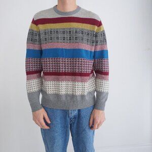 Vintage Mexican Brand Multicolor Geometric Shapes Fine Knit Crew Neck Sweater L